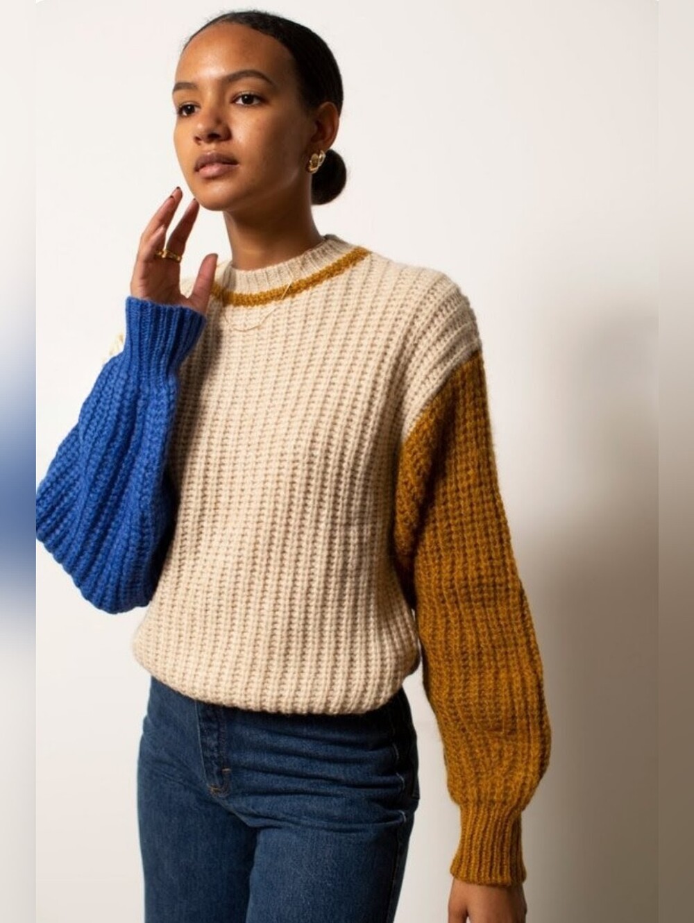 Paloma Wool Frigo Sweater In Light Beige, Brown, & Blue, Super Soft, EUC, Small